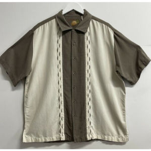 Caribbean Button Up Men’s Hawaiian Shirt Size Large Green and White